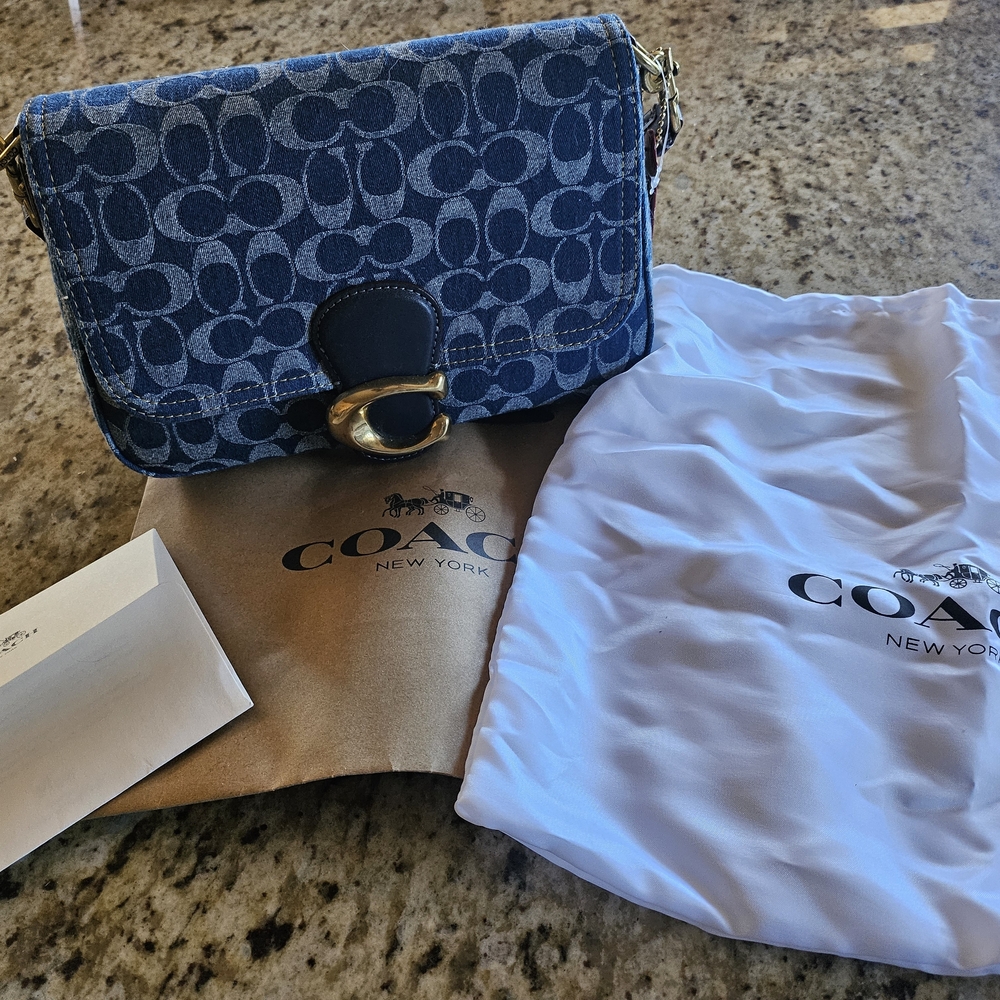 Coach CA105 Soft Tabby Signature Washed Denim Shoulder Crossbody Bag NWOT